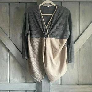 THML- mixed fabric blouse oversized gray waffle‎ knit